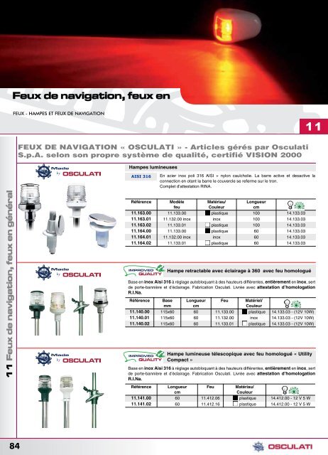 Feu De Navigation Compact Osculati 112,5° Rouge – AISI 316 Inox Poli – 12V 10W – Design Sphera Élégant Pour Bateau