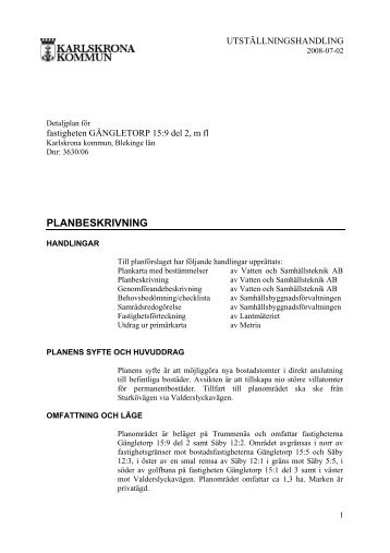 Planbeskrivning, pdf, 1 MB - Karlskrona kommun