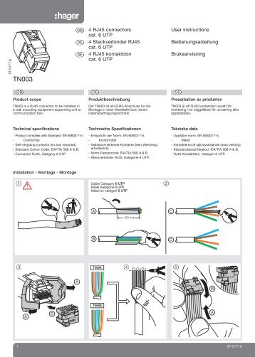 4 RJ45 connectors cat. 6 UTP User instructions 4 ... - Hager