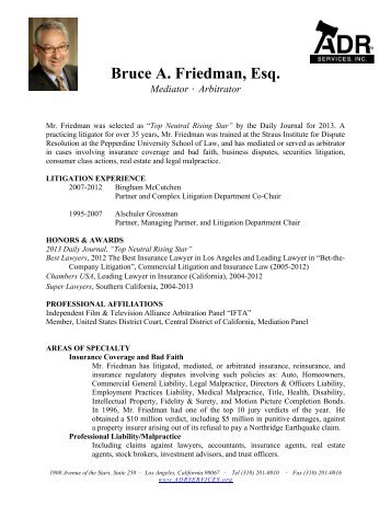 Bruce A. Friedman, Esq. Resume - ADR Services, Inc.