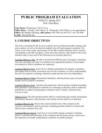 public program evaluation - Askew School of Public Administration ...