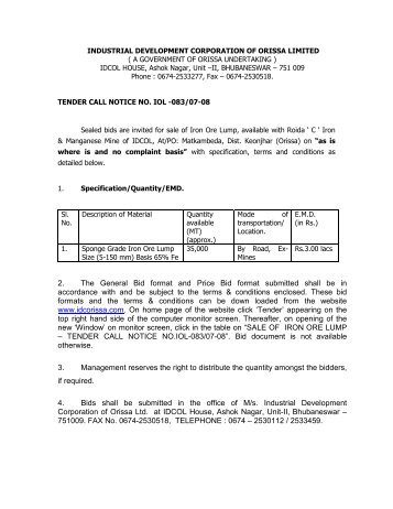 2. The General Bid format and Price Bid format submitted ... - Tender