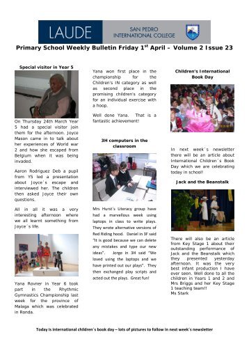 Primary School Weekly Bulletin Friday 1st April - Laude San Pedro ...