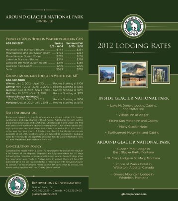 2012 Lodging Rates - Glacier Park Inc.