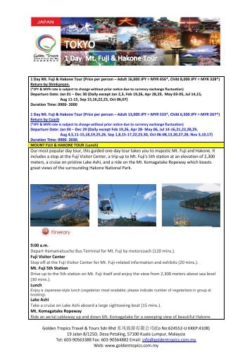 1 Day Mt. Fuji & Hakone Tour (Price - Golden Tropics Travel & Tours