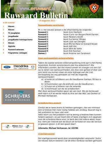 Ruwaard bulletin nummer 2 met de datum 15-8-2012 - sv Ruwaard