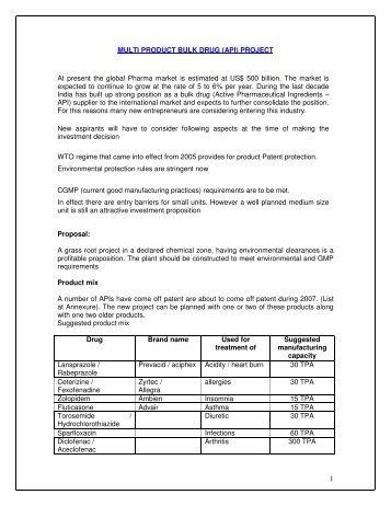 MULTI PRODUCT BULK DRUG (API) PROJECT At present the ...