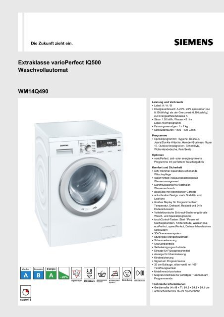 Extraklasse varioPerfect IQ500 Waschvollautomat WM14Q490