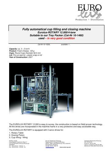 Fully automatical cup filling and closing machine - Eurolux AG