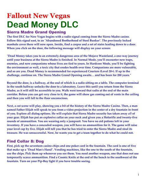 Fallout New Vegas Dead Money DLC - Customwalkthrough.org