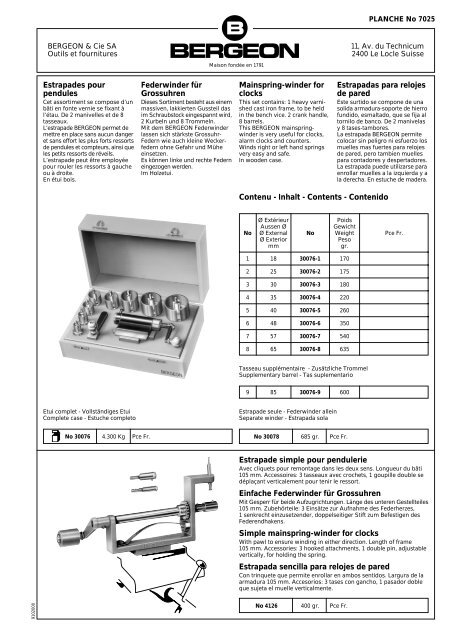 Estrapades pour pendules Federwinder für Grossuhren Mainspring ...