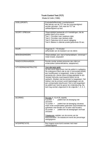 Trunk Control Test (TCT) Wade & Collin (1990)