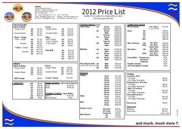 2012 prices - 3@1 Cresta