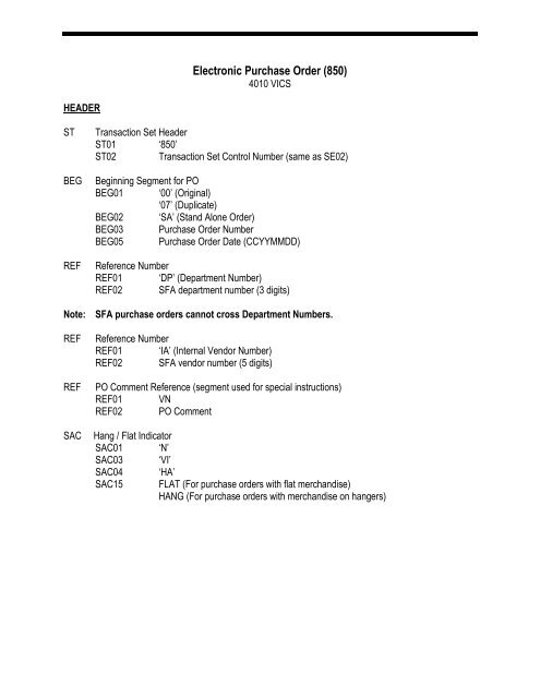 EDI Mapping Specifications 4010  VICS - Saks Incorporated