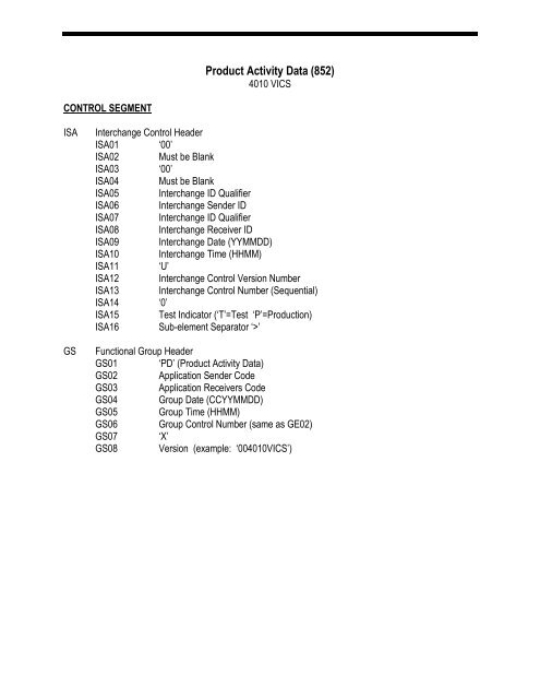 EDI Mapping Specifications 4010  VICS - Saks Incorporated