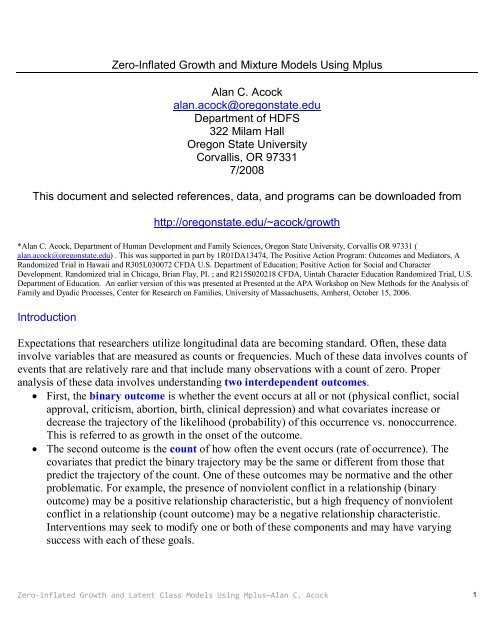 Zero-Inflated Growth and Mixture Models Using Mplus - UCLA ...