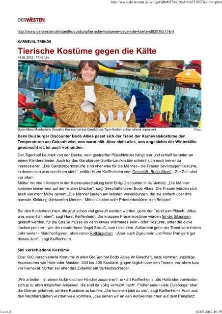 Tierische Kostüme gegen die Kälte - Bodo Albes Warenhandels ...