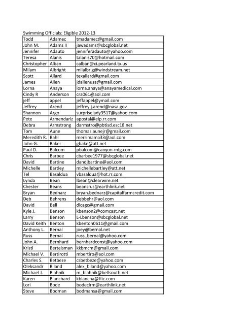 2012-13 Eligible Swimming Officials