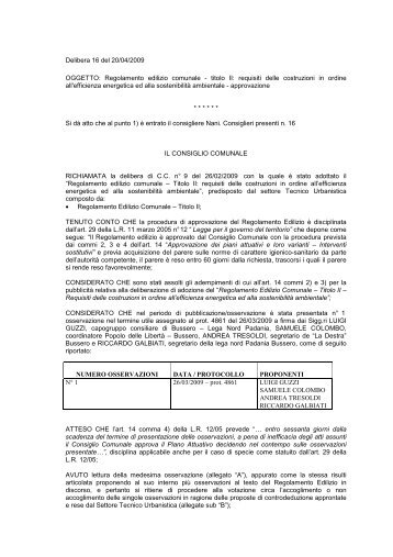 Regolamento edilizio comunale - Comune di Bussero