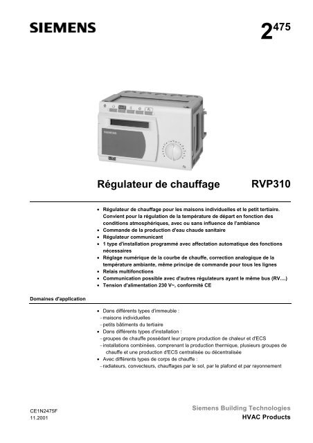 2475 Régulateur de chauffage RVP310 - Siemens Schweiz AG