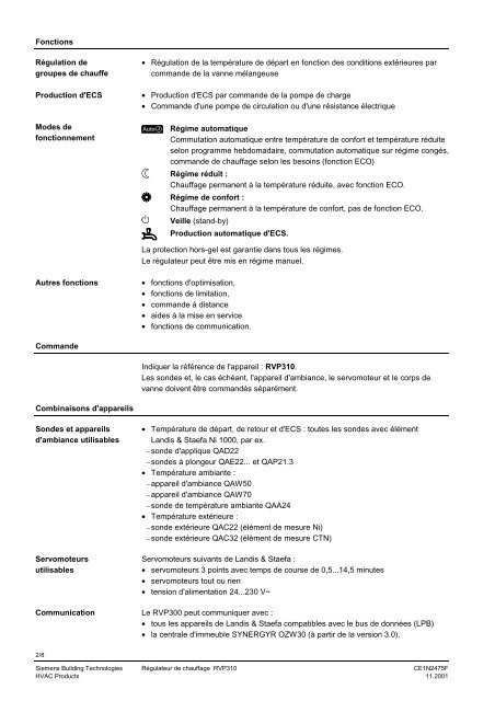 2475 Régulateur de chauffage RVP310 - Siemens Schweiz AG