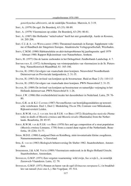 publicaties uitgekomen tussen 1970 en 1990 - De Zoogdiervereniging