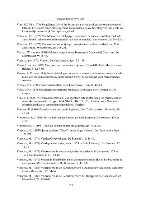 publicaties uitgekomen tussen 1970 en 1990 - De Zoogdiervereniging