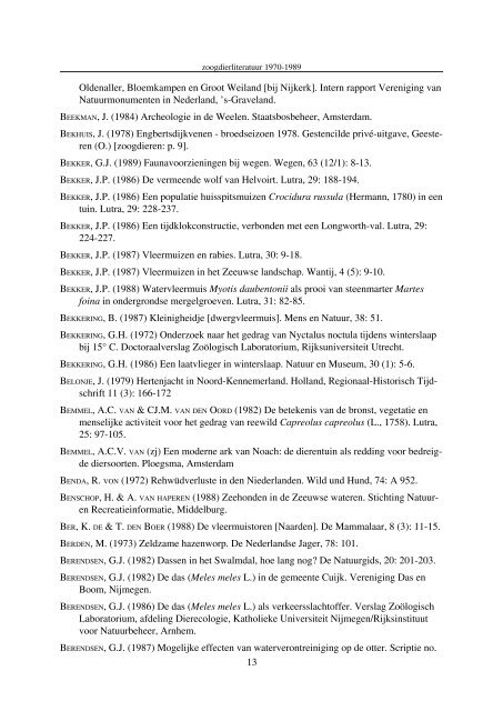 publicaties uitgekomen tussen 1970 en 1990 - De Zoogdiervereniging