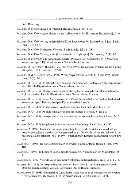 publicaties uitgekomen tussen 1970 en 1990 - De Zoogdiervereniging