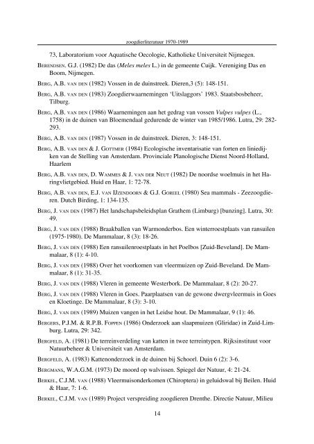 publicaties uitgekomen tussen 1970 en 1990 - De Zoogdiervereniging