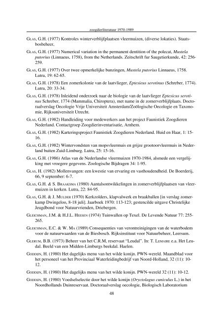 publicaties uitgekomen tussen 1970 en 1990 - De Zoogdiervereniging