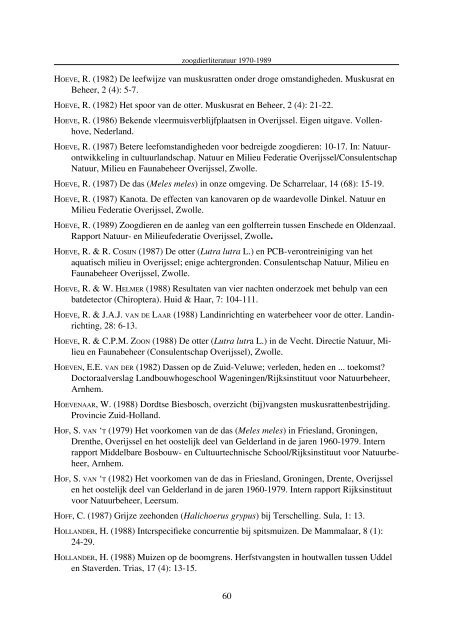 publicaties uitgekomen tussen 1970 en 1990 - De Zoogdiervereniging