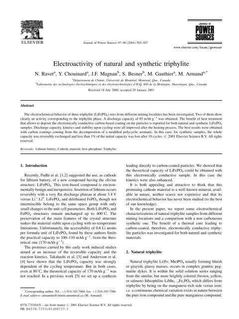 Electroactivity of natural and synthetic triphylite - Phostech Lithium inc.