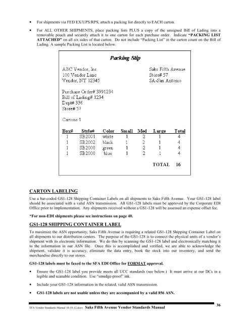 Vendor Standards Manual - Saks Incorporated