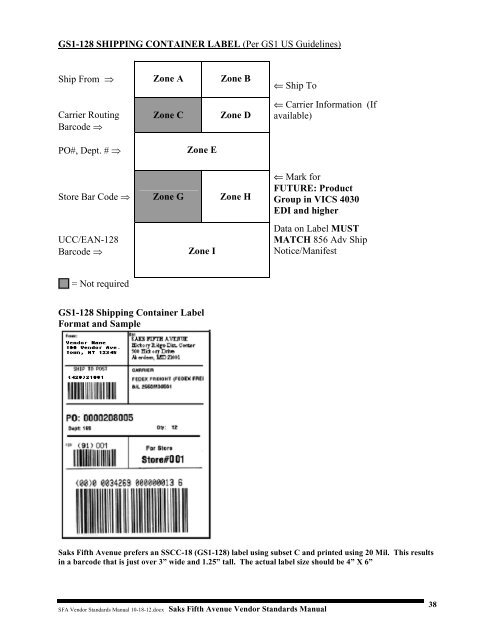 Vendor Standards Manual - Saks Incorporated