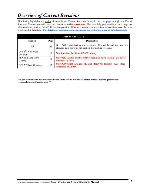 Vendor Standards Manual - Saks Incorporated