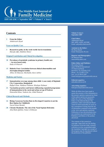 Contents - Middle East Journal of Family Medicine