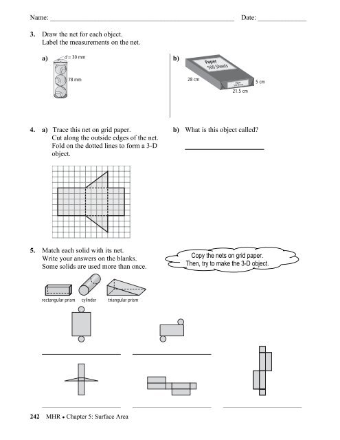 CHAPTER Surface Area - School District #35