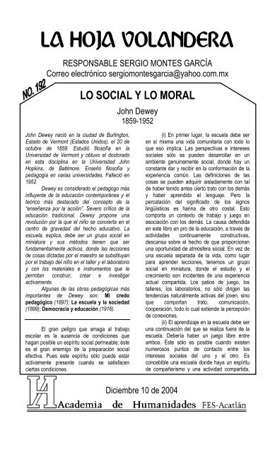 Lo social y lo moral - La Hoja Volandera