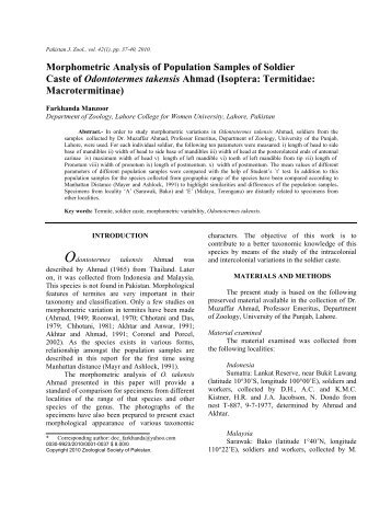 Morphometric analysis of population samples of ... - Zsp.com.pk