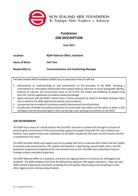 Fundraiser Job Description New Zealand Aids Foundation