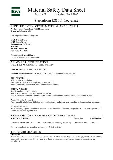 Material Safety Data Sheet - Era Polymers