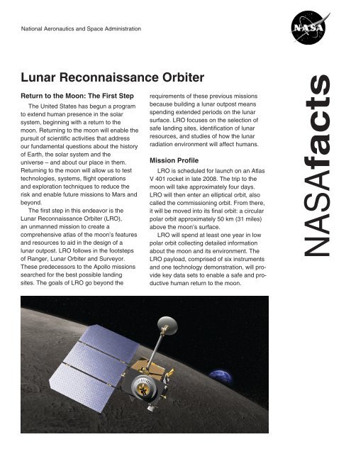 LRO Fact Sheet - Lunar Reconnaissance Orbiter Camera