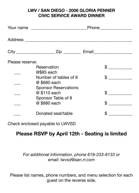 Please RSVP by April 12th - Seating is limited