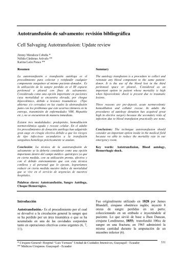 AutotransfusiÃ³n de salvamento: revisiÃ³n ... - Revista Medicina