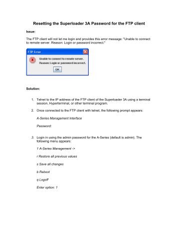 Resetting the Superloader 3A Password for the FTP client