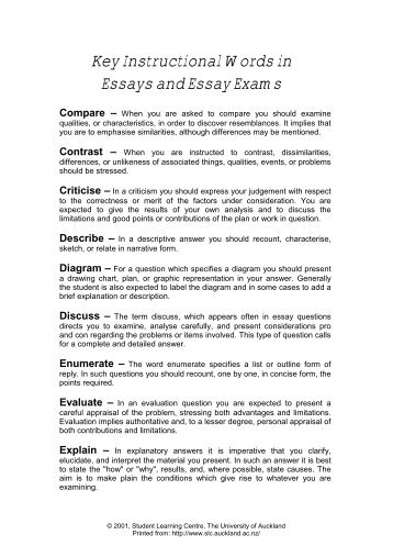 Key Instructional Words in Essays and Essay Exams - The University ...