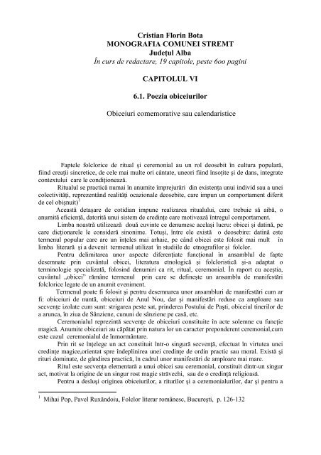 Monografia comunei Stremt, jud. Alba - Noi Dacii