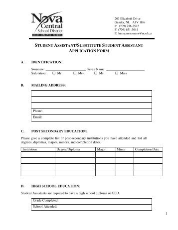 student assistant/substitute student assistant application form