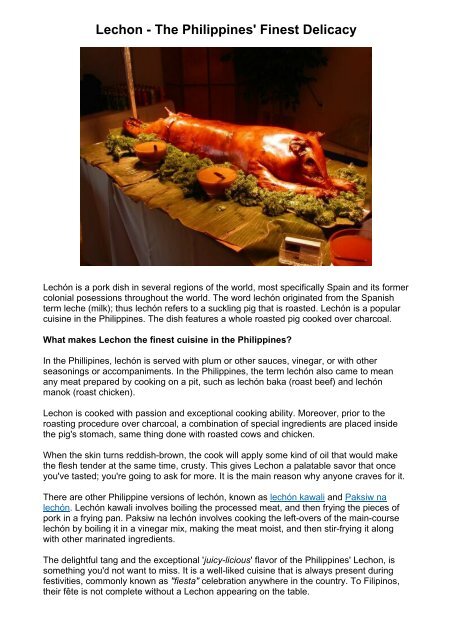 Lechon - The Philippines' Finest Delicacy - Philippine Culture